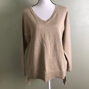 WHBM NWOT Tan Oversized V Neck Sweater Size S